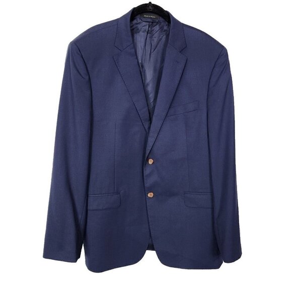 Lauren Ralph Lauren Slim Fit Blazer Mens Solid Blue 100% Wool Size 44R 2 Button - Picture 1 of 12